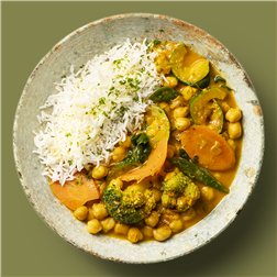 Curry de garbanzos y verduras estilo Indio con arroz basmati