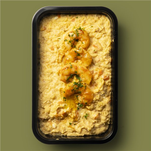 Ensaladilla rusa de gambas blancas al ajillo-detalle