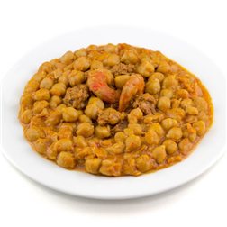 Garbanzos con langostinos y chorizo