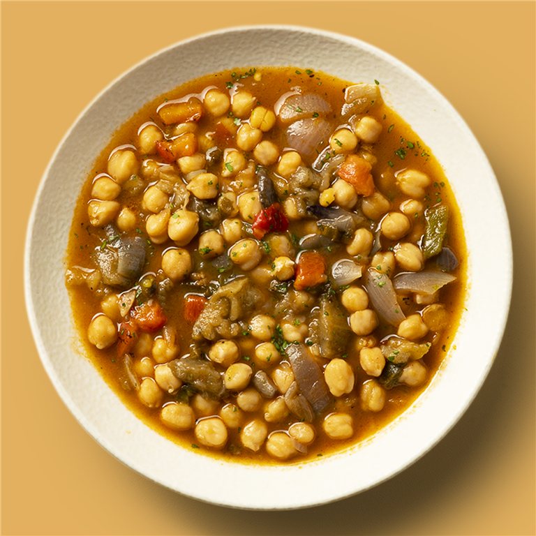 Garbanzos con verduras escalivadas con especias Marroquíes