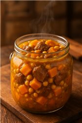 Guiso de calabaza y cordero confitado en marmita