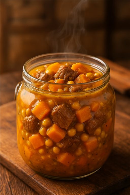 Guiso de calabaza y cordero confitado en marmita