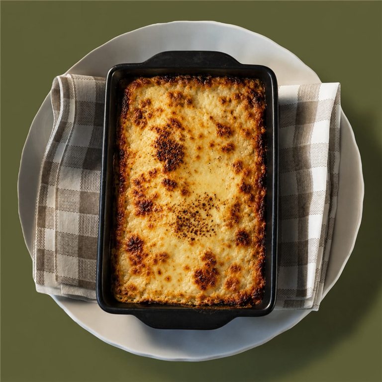 Lasaña de Bonito del Norte con pisto Manchego