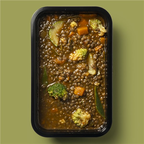 Lentejas verdinas de Puy con verduras eco de temporada-lateral