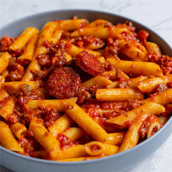 Macarrones con chorizo-detalle