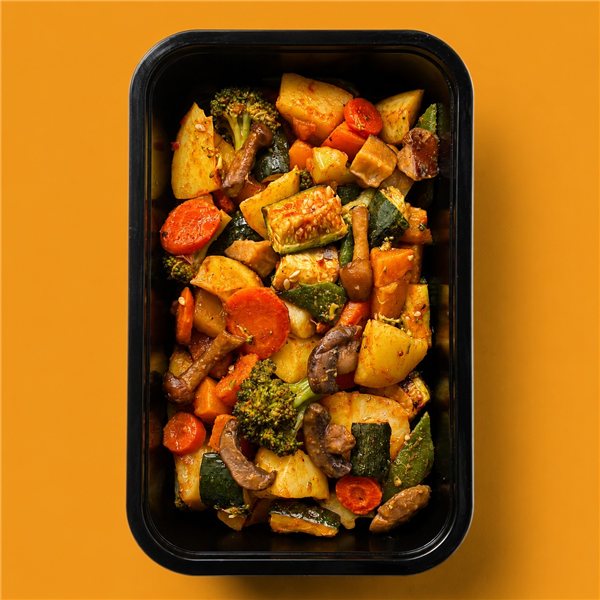 Menestra de verduras ecológicas y setas al ajoarriero-lateral