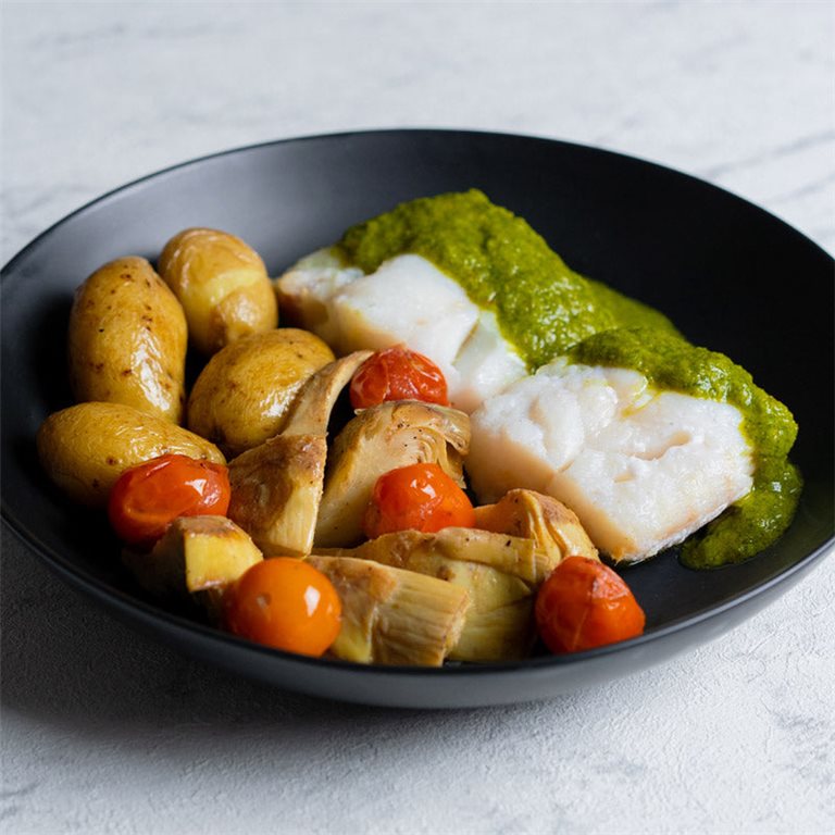 Merluza con mojo verde