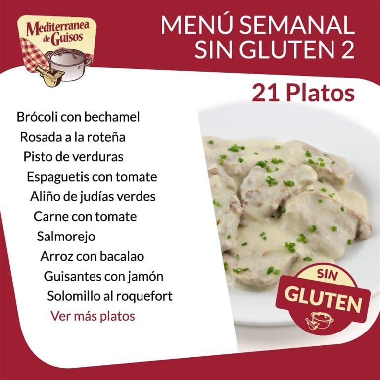 Pack Menú Semanal Sin Gluten 2. Asesorados por ASPROCESE-FACE RESTAURACIÓN