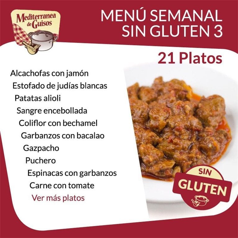 Pack Menú Semanal Sin Gluten 3. Asesorados por ASPROCESE-FACE RESTAURACIÓN.