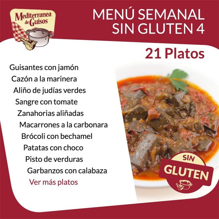 Pack Menú Semanal Sin Gluten 4. Asesorados por ASPROCESE-FACE RESTAURACIÓN.