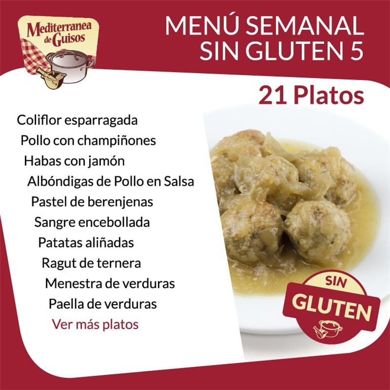 Pack Menú Semanal Sin Gluten 5. Asesorados por ASPROCESE-FACE RESTAURACIÓN.