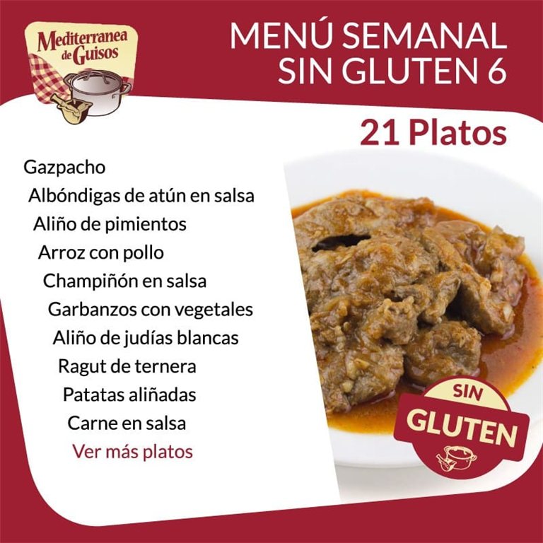 Pack Menú Semanal Sin Gluten 6. Asesorados por ASPROCESE-FACE RESTAURACIÓN.