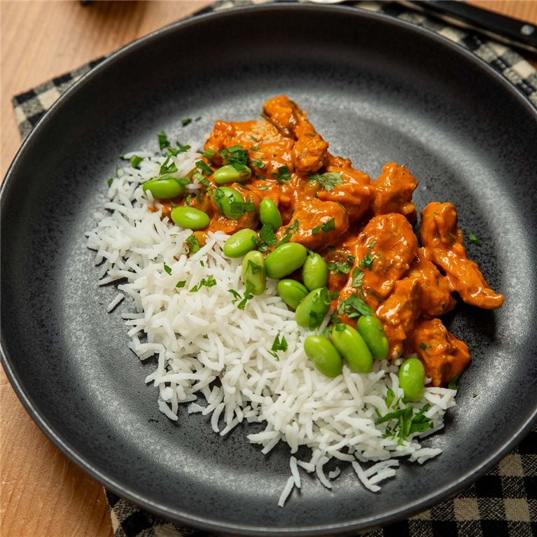 Pavo tikka masala con arroz