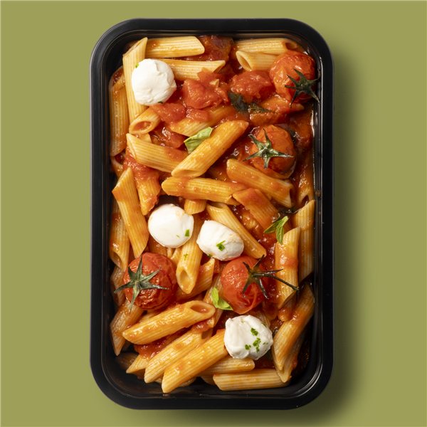Penne al pomodoro, con cherrys asados y perlas de mozzarella-lateral