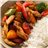 Wok de pavo con verduras ecológicas y arroz-lateral