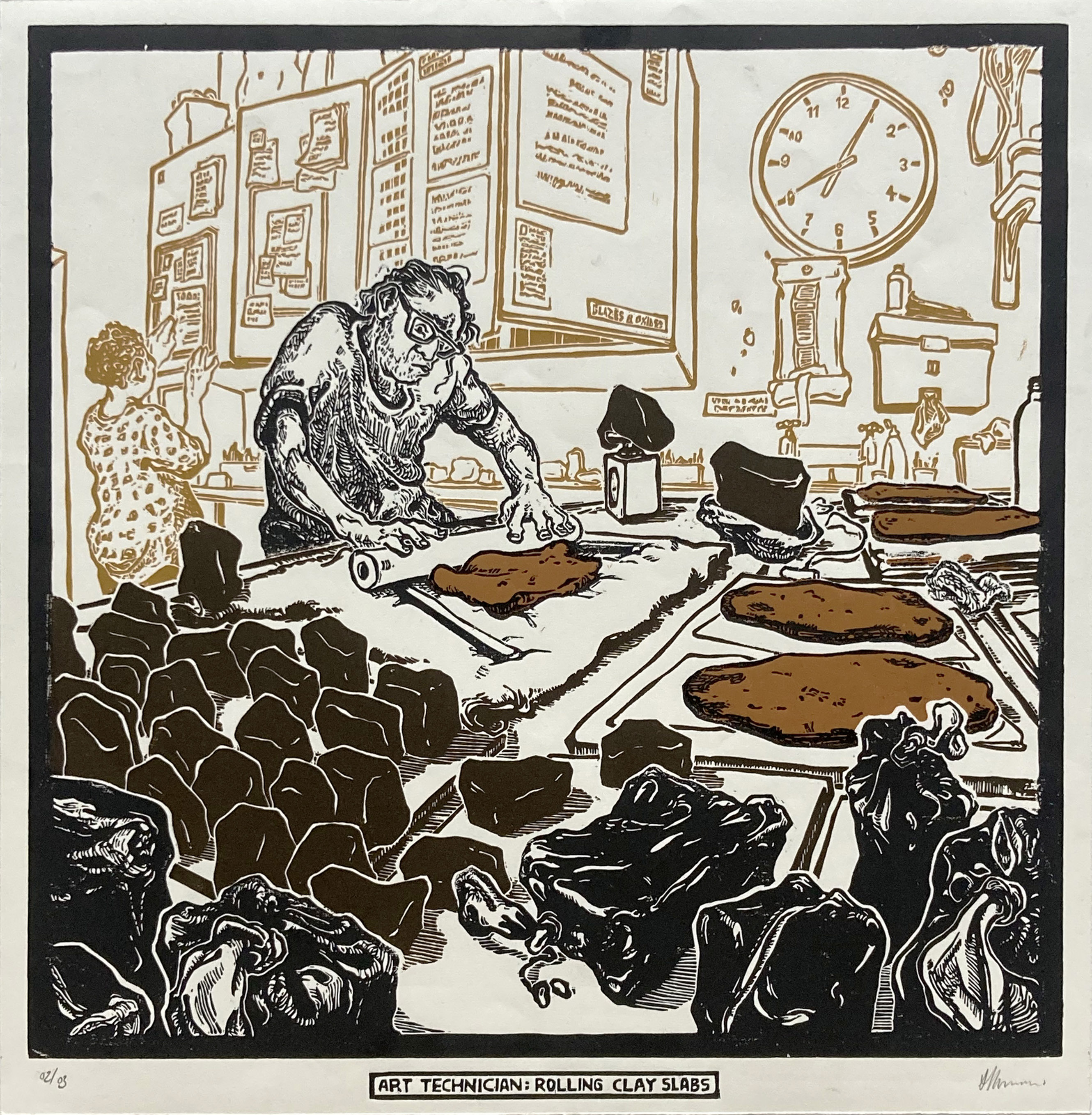 Art Technician Rolling Clay Slabs