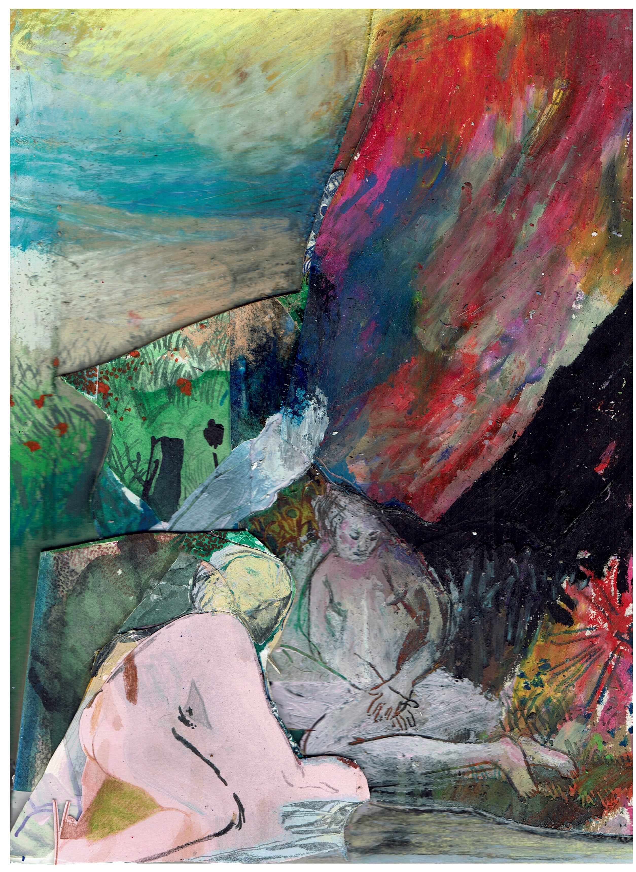 Lake sea with fire curtain over our heads and no fear