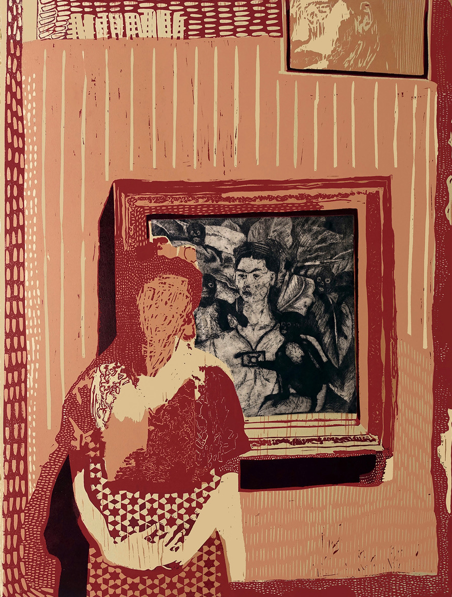 Woman Dressed As Frida In Front Of Frida Kahlo Self-Portrait