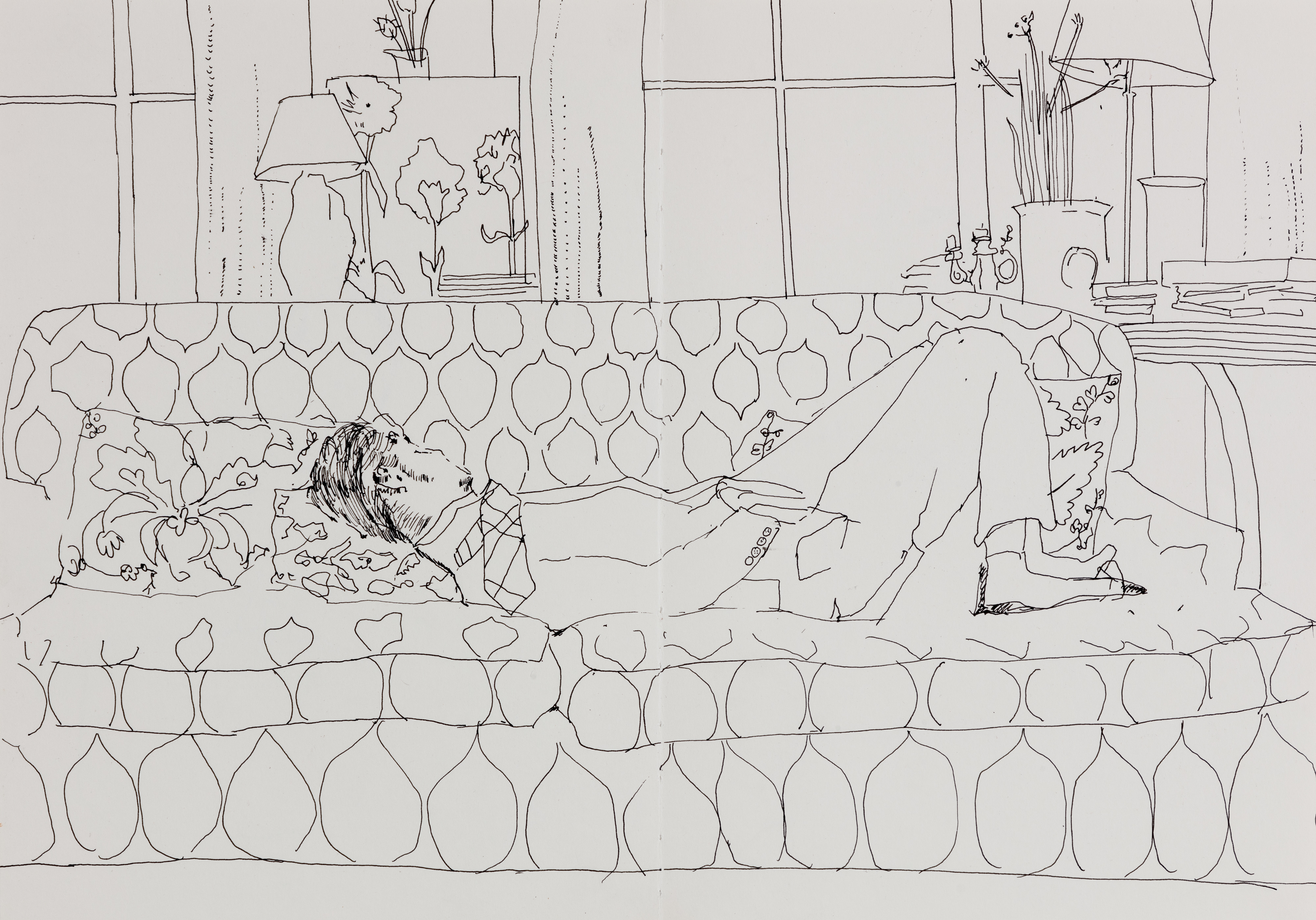 Tobacco brown trousers and a beige jumper