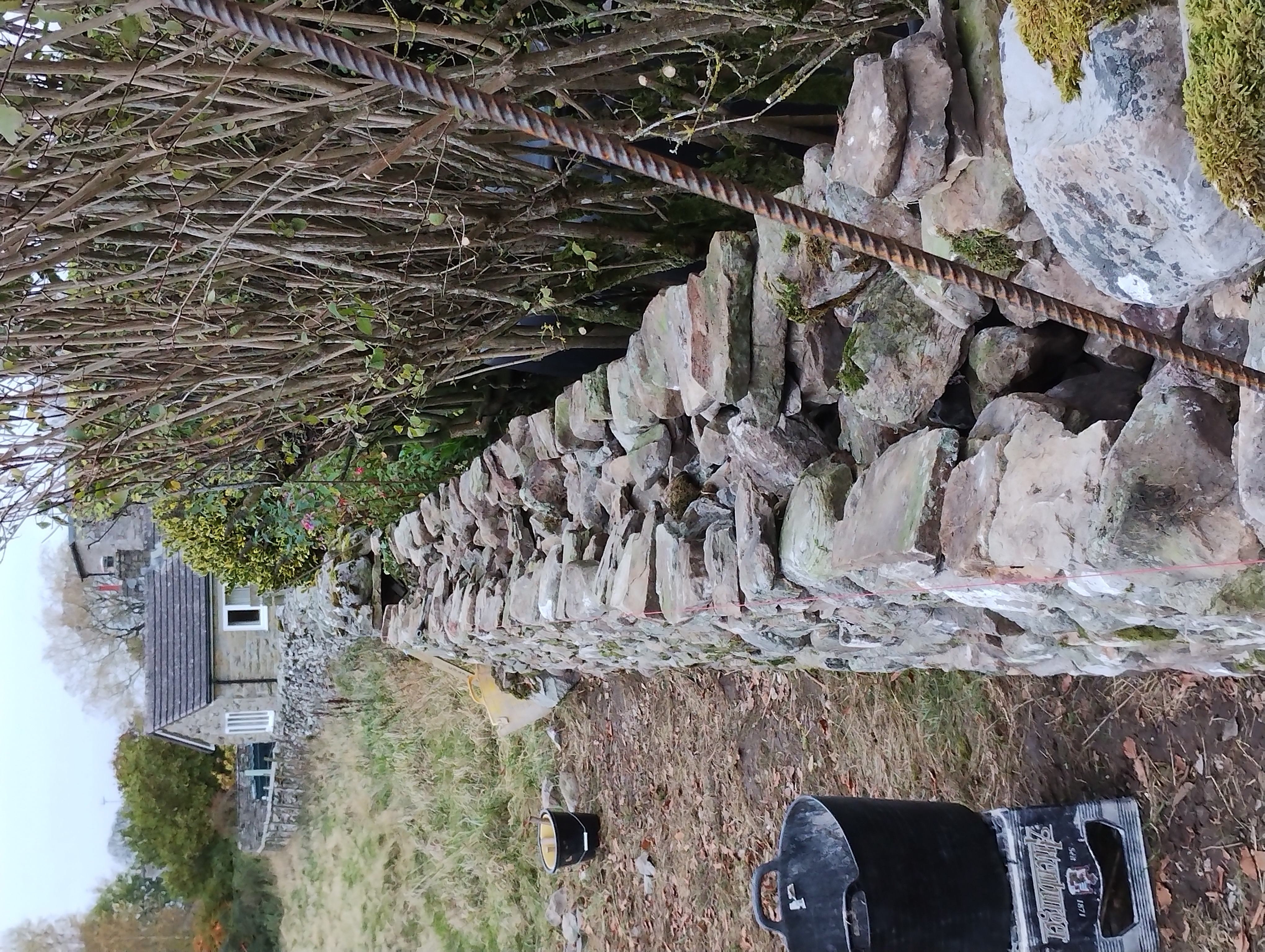 Internal view of 10m section of Drystone wall built in the Dales before Capping stones