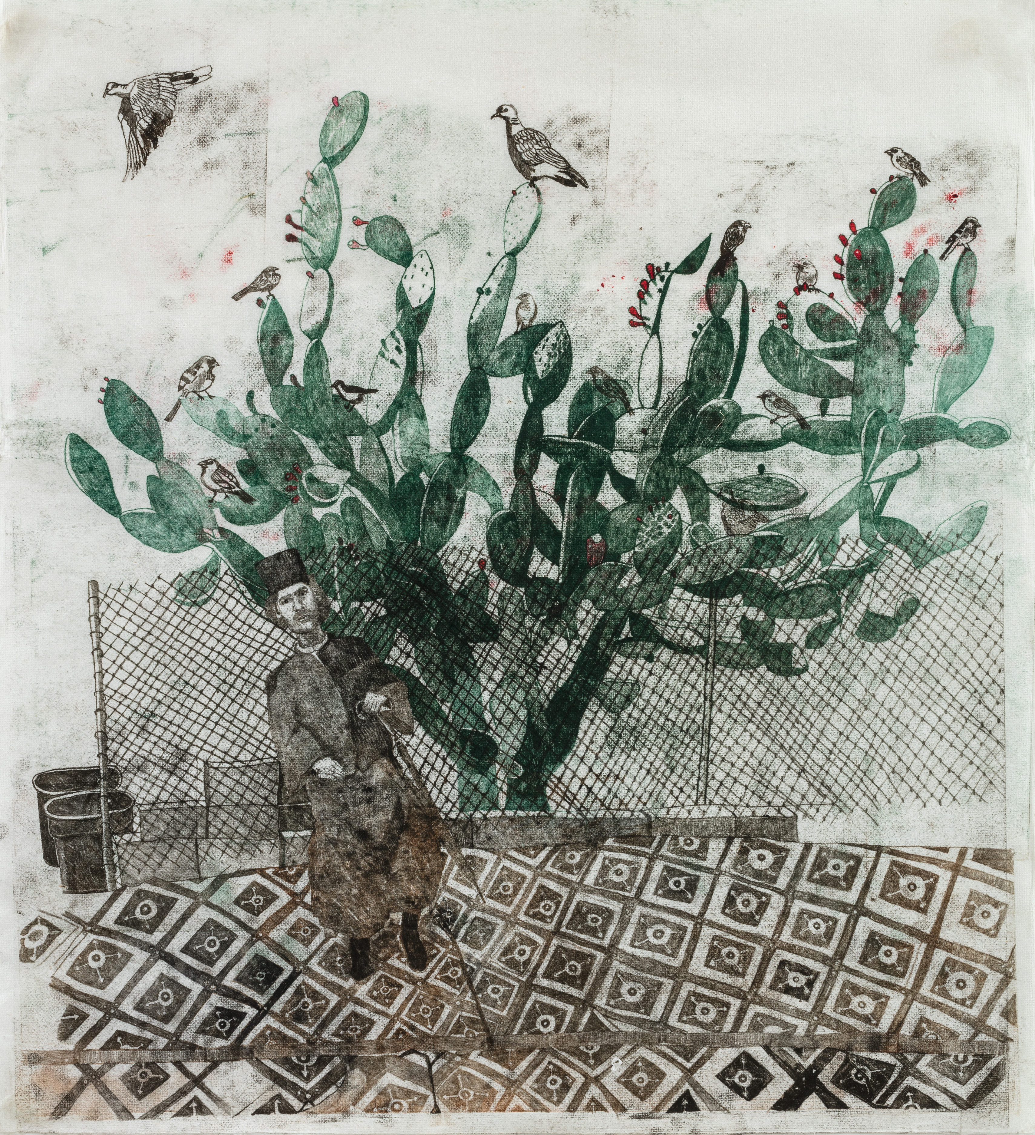 Man Seated under a Prickly Pear Tree