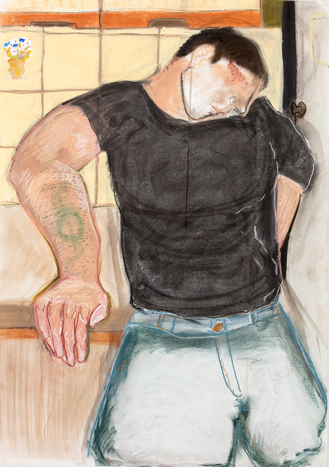 Tattooed Man in Kitchen