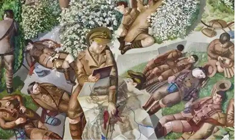 Detail from Stanley Spencer&#39;s Map Reading mural