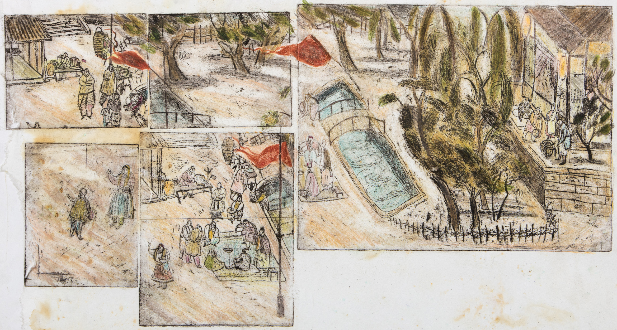 After a Japanese Scroll of a Chinese Settlement at the British Museum