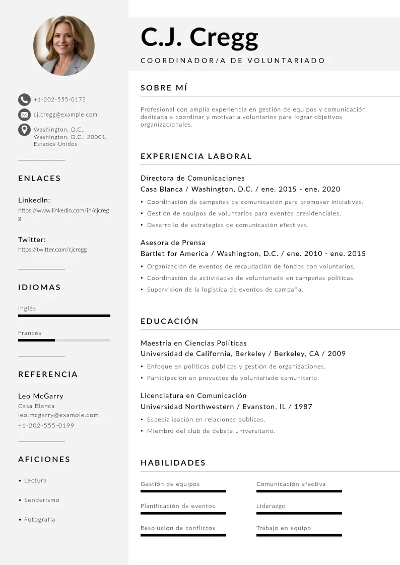 two column coordinadora-de-voluntariado resume example