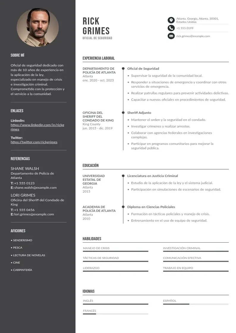 two column cv-oficial-de-seguridad resume example