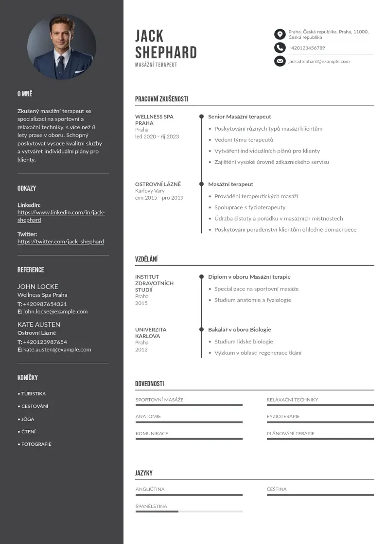 Divu kolonnu Masazni terapeut zivotopis CV piemērs