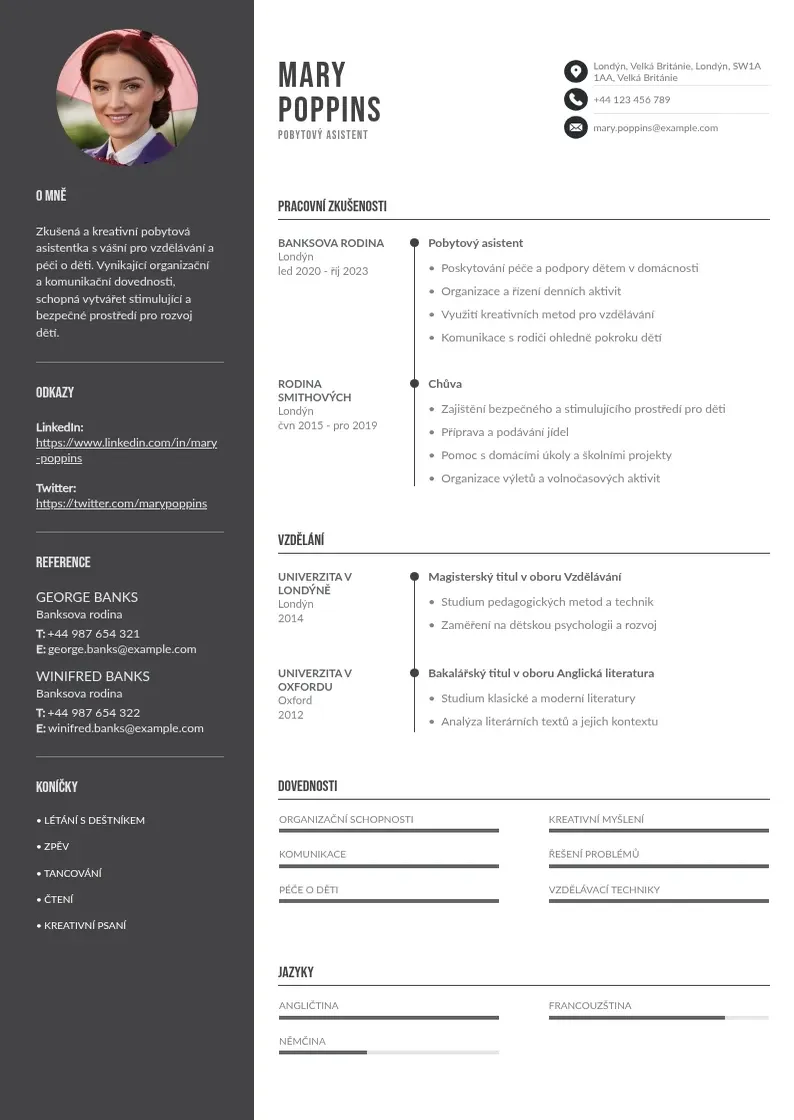 Divu kolonnu Pobytovy asistent zivotopis CV piemērs
