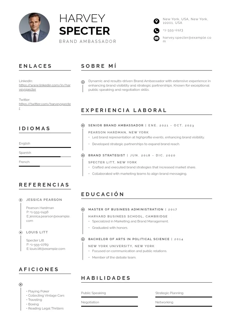 two column cv-embajador-de-la-marca resume example