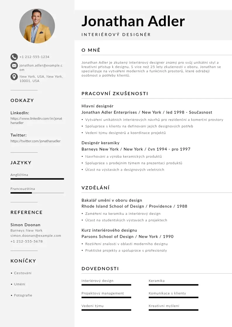 Mūsdienīga Navrhar interieru zivotopis CV veidne
