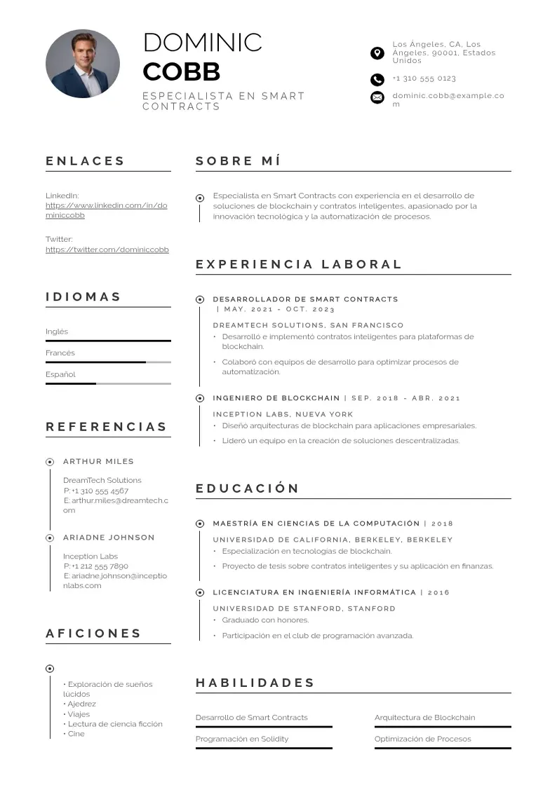 two column especialista-en-smart-contracts resume example