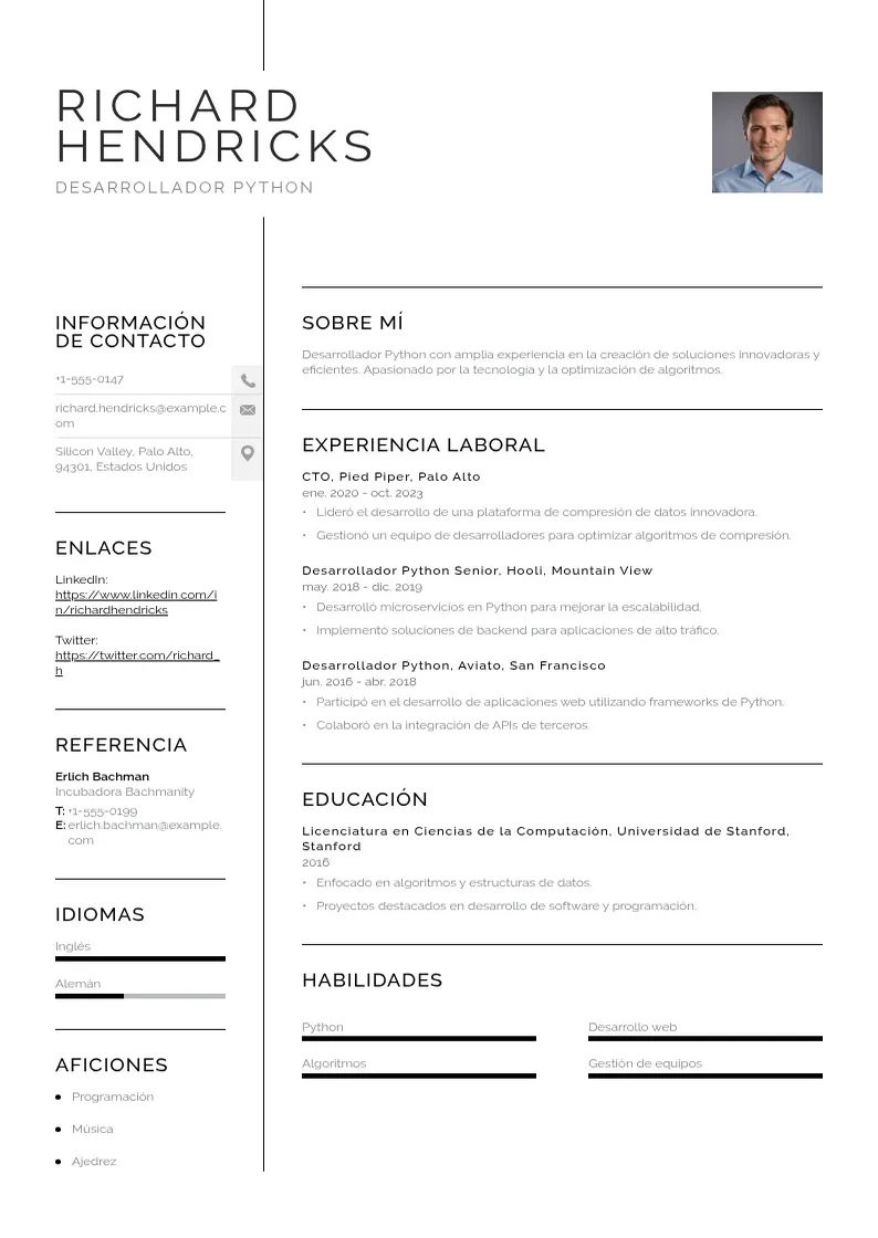 two column cv-desarrollador-python resume example