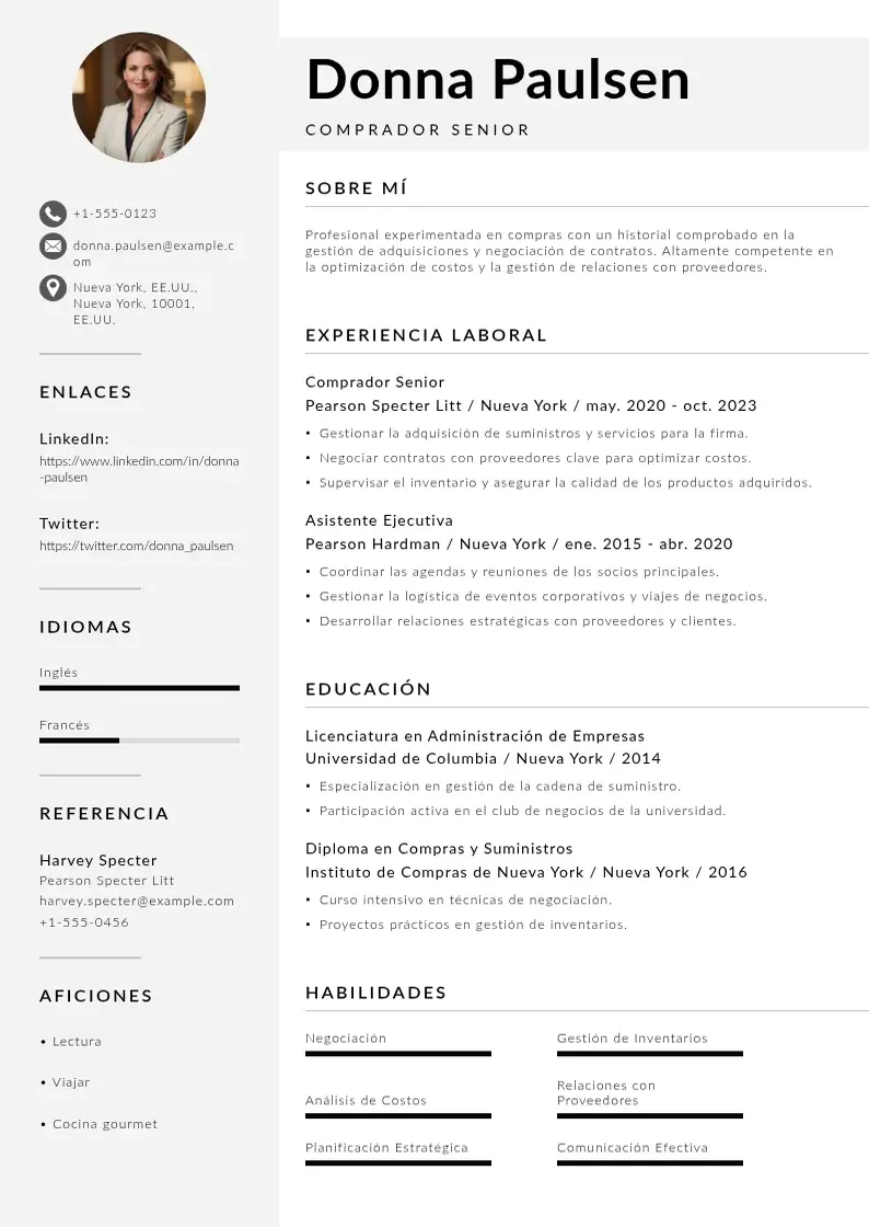 two column curriculum-de-comprador resume example
