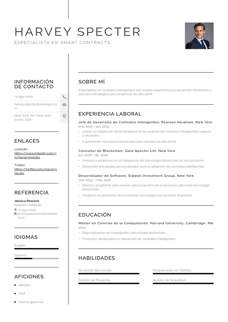 two column especialista-en-smart-contracts resume example