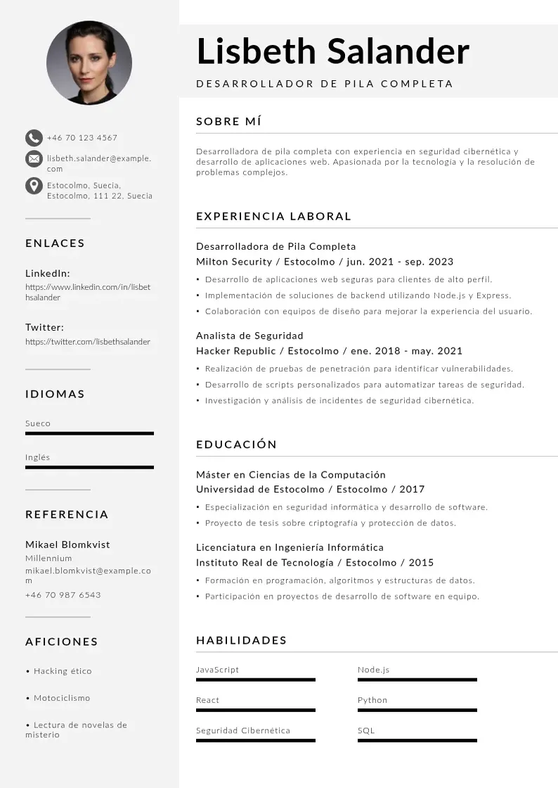 two column cv-desarrollador-de-pila-completa resume example