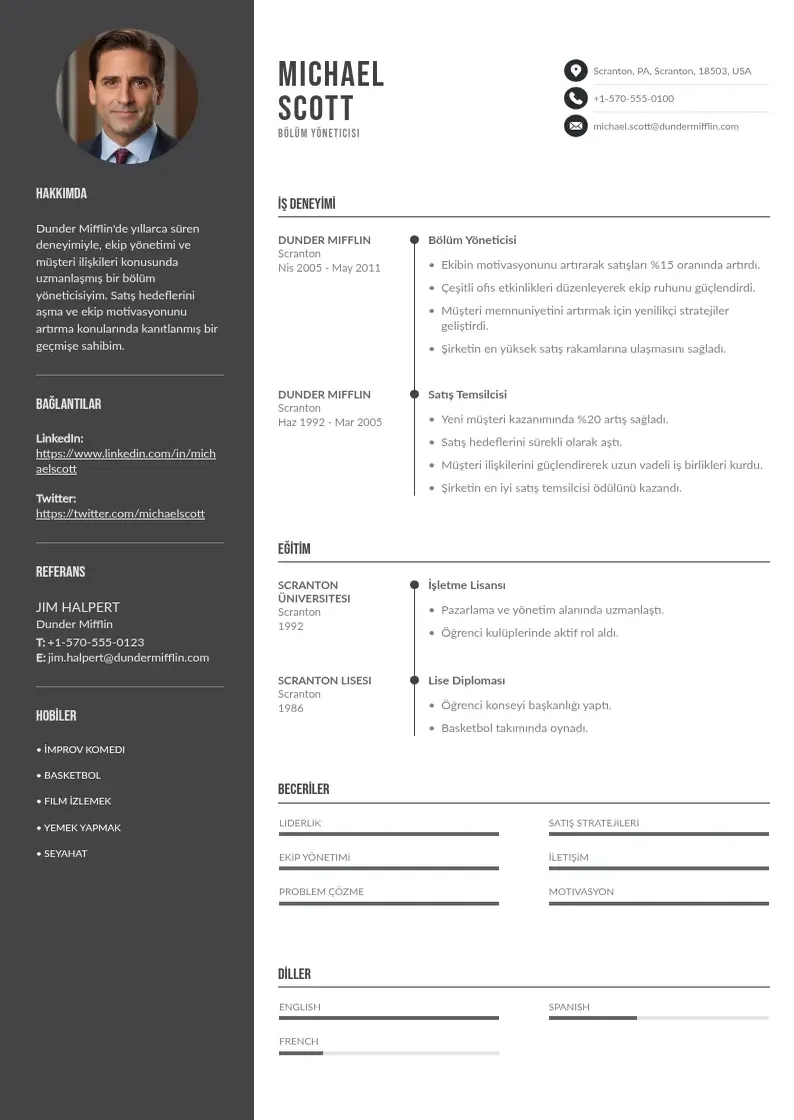 Divu kolonnu Bölüm yöneticisi  CV piemērs
