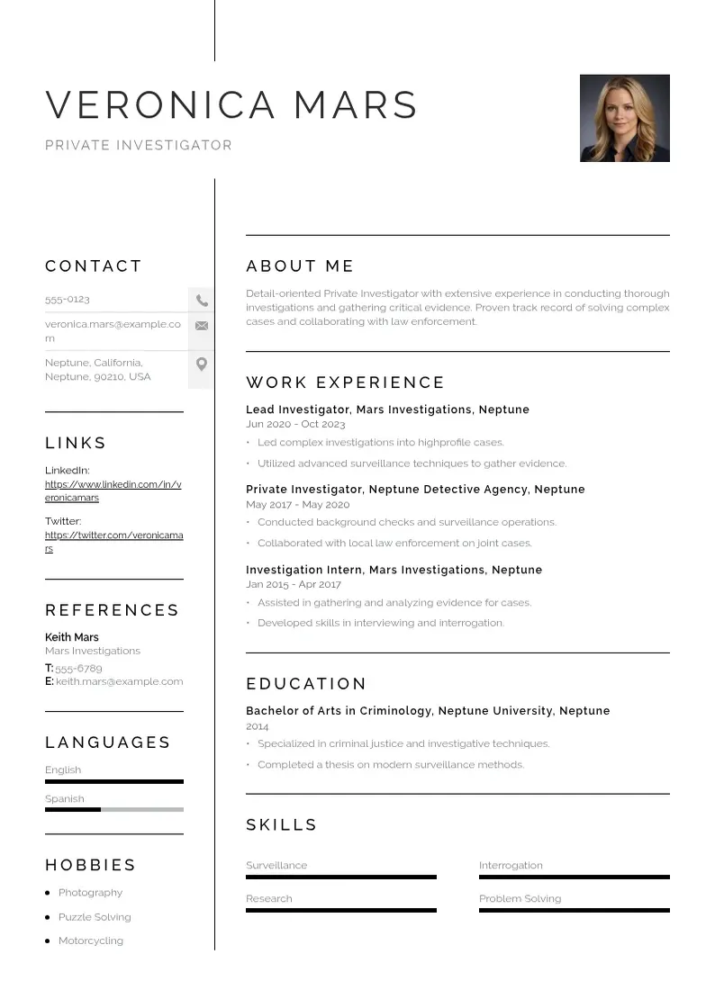 simple Private investigator resume resume example