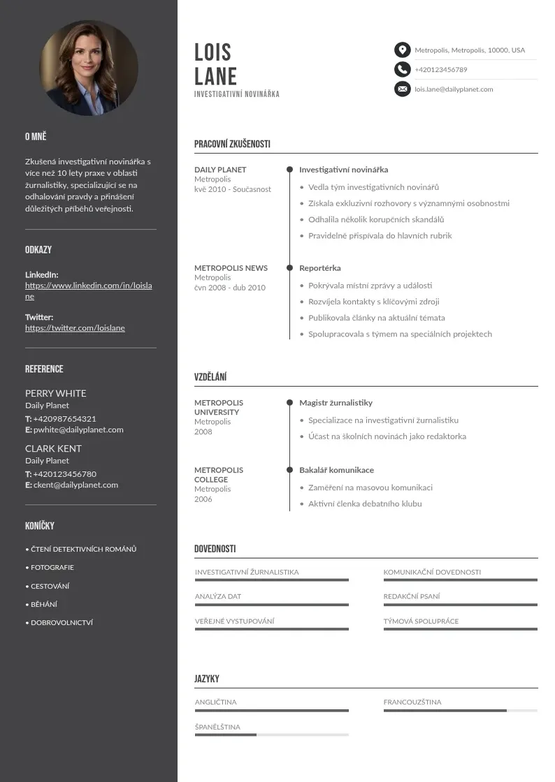 Divu kolonnu Zivotopis novinare CV piemērs