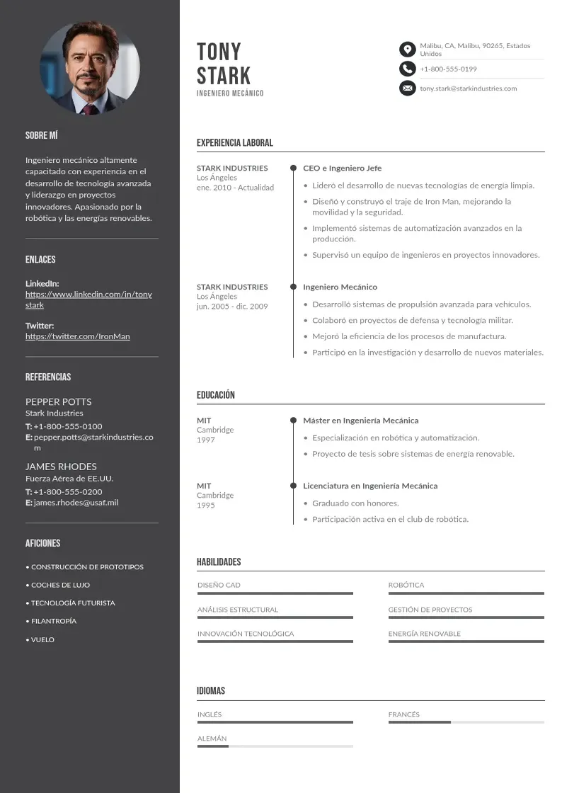 two column curriculum-de-ingeniero-mecanico resume example