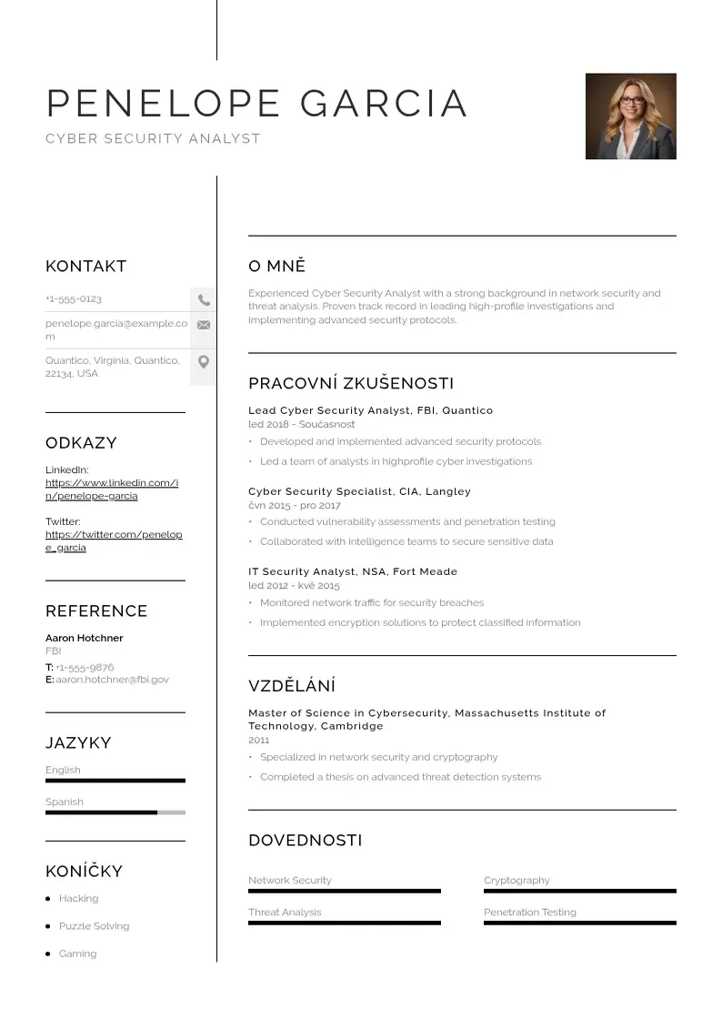 Vienkārša Analytik kyberneticke bezpecnosti zivotopis CV piemērs