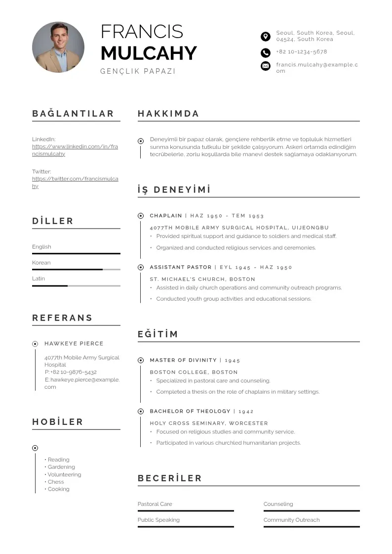 Profesionāla gençlik papazı  CV veidne