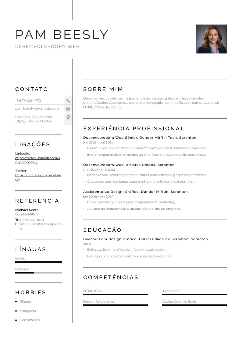 Exemplo de currículo simples de De desenvolvedor web