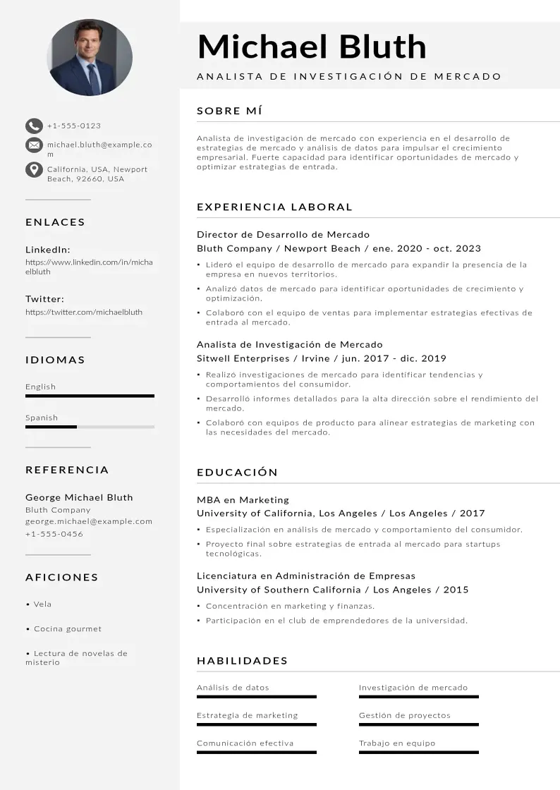 two column cv-analista-de-investigacion-de-mercado resume example