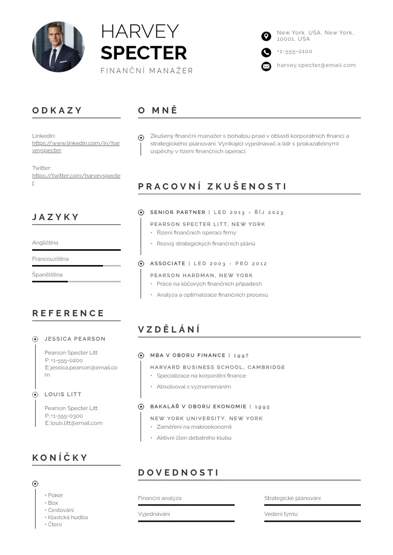 Profesionāla Financni manazer zivotopis CV veidne