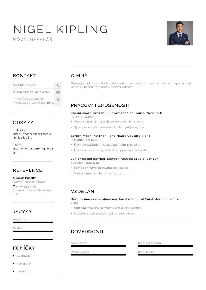 Vienkārša Modniho navrhare zivotopis CV piemērs