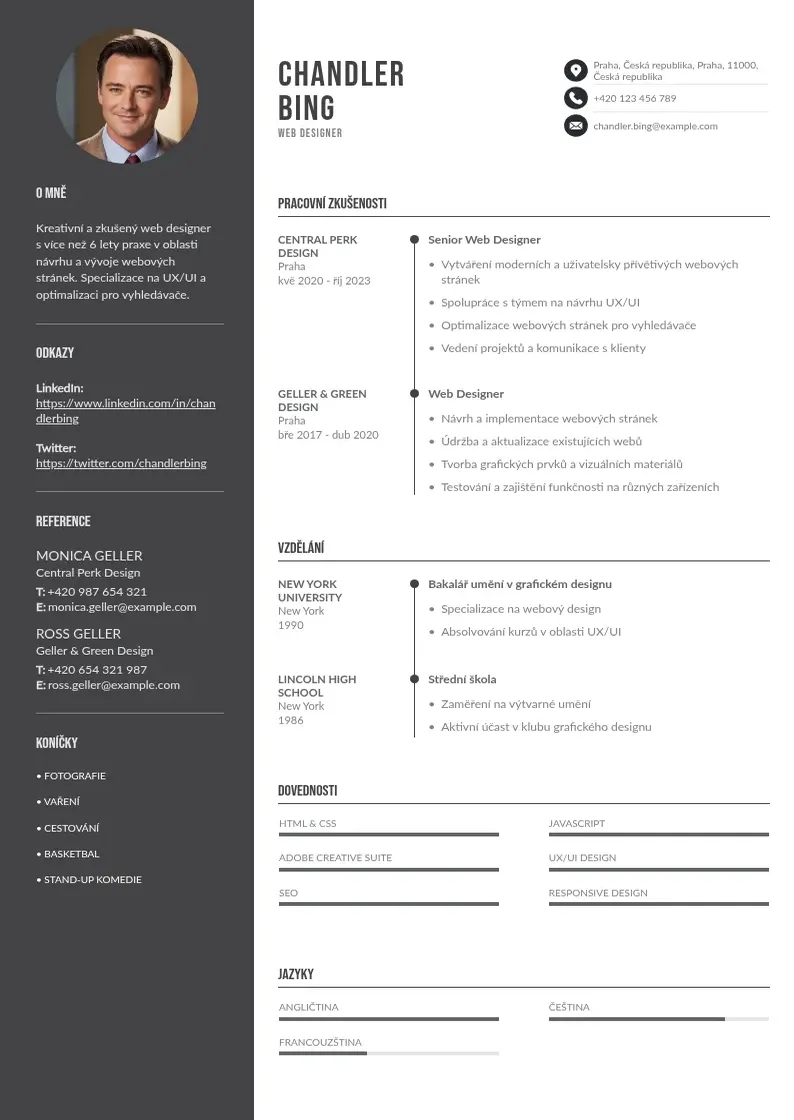 Divu kolonnu Web designer zivotopis CV piemērs